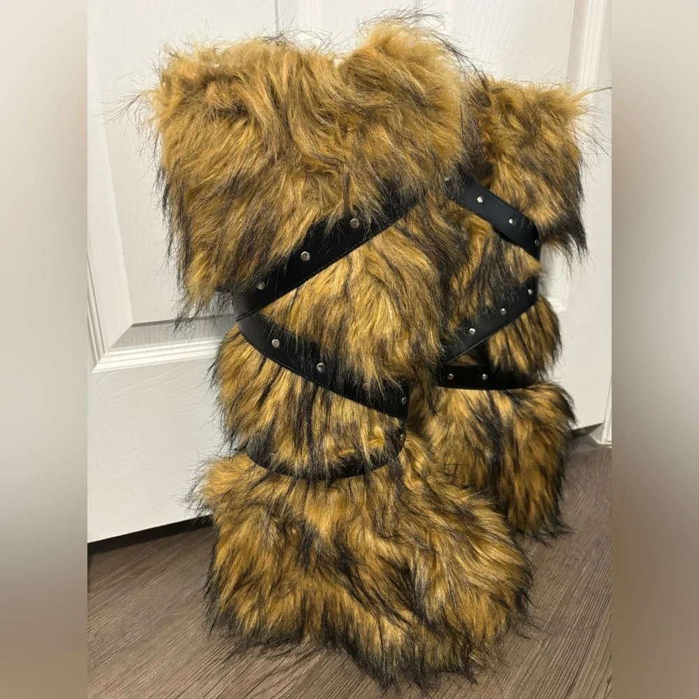 Dolls Kill / Club Exx Brown Wild Instinct Faux Fur Boots
